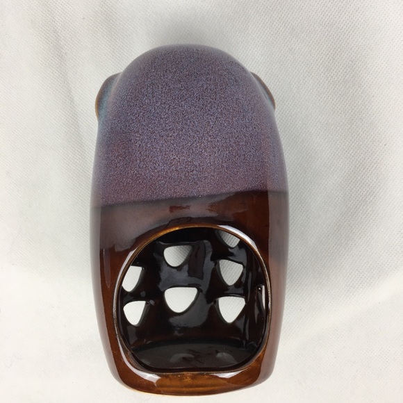 Purple Blue & Brown Glazed Owl Candle Holder - Picture 3 of 5